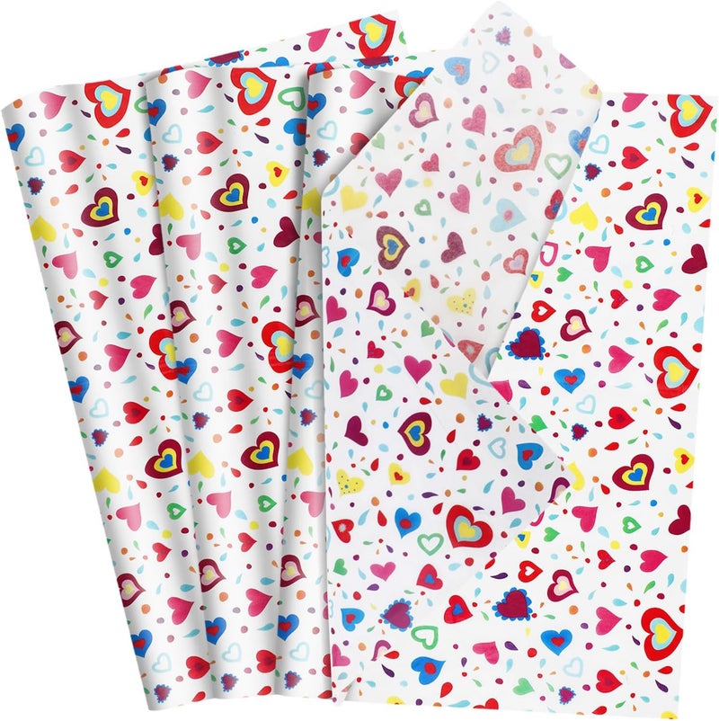 Ethanberg 60 Sheets Gift Wrapping Tissue Paper Bulk, Multicolour Hearts Printed Tissue Paper for Gift Bags, Decorative Art Papers for DIY Crafts Wedding Birthday Baby Showers Holiday Party Decor, 20x14 Inches - Image 1